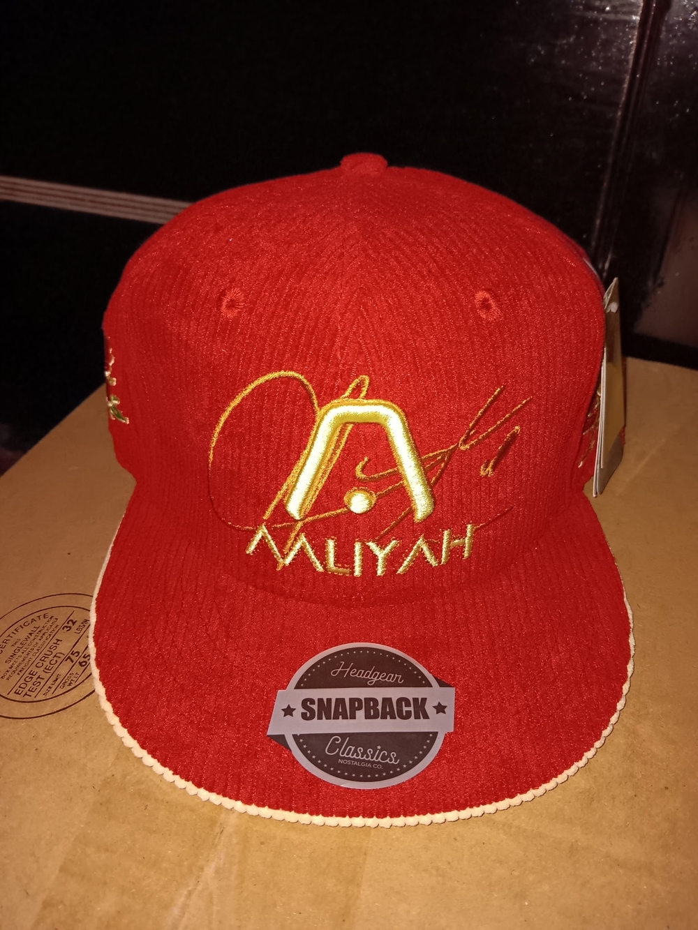 Aaliyah Red and Gold Corduroy Snapback Hat